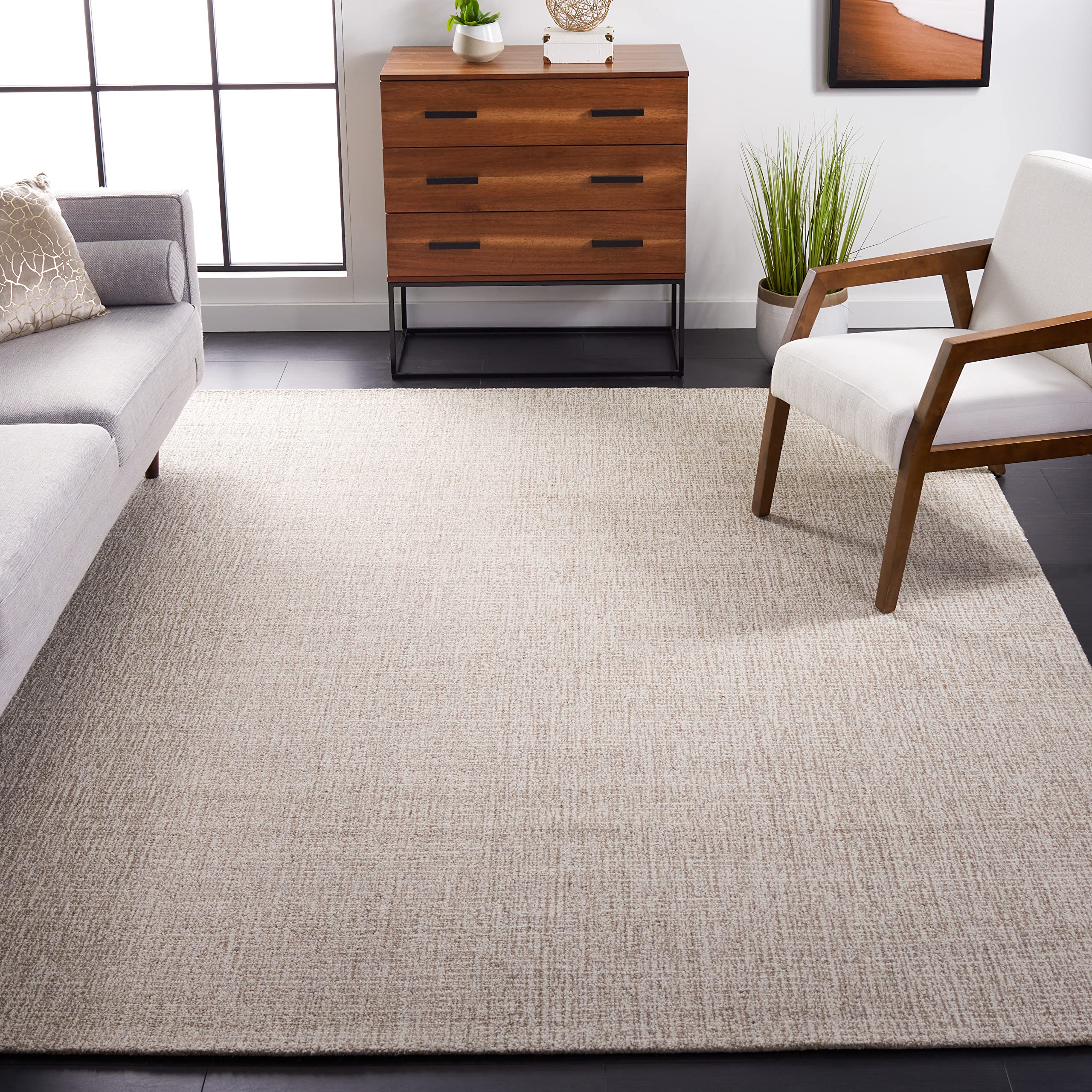 SAFAVIEH Area Rug 8x10 - Abstract Collection - Large - Ivory & Grey, Handmade Wool, Ideal for Living Room, Bedroom, Office, Dining Space (ABT468G)