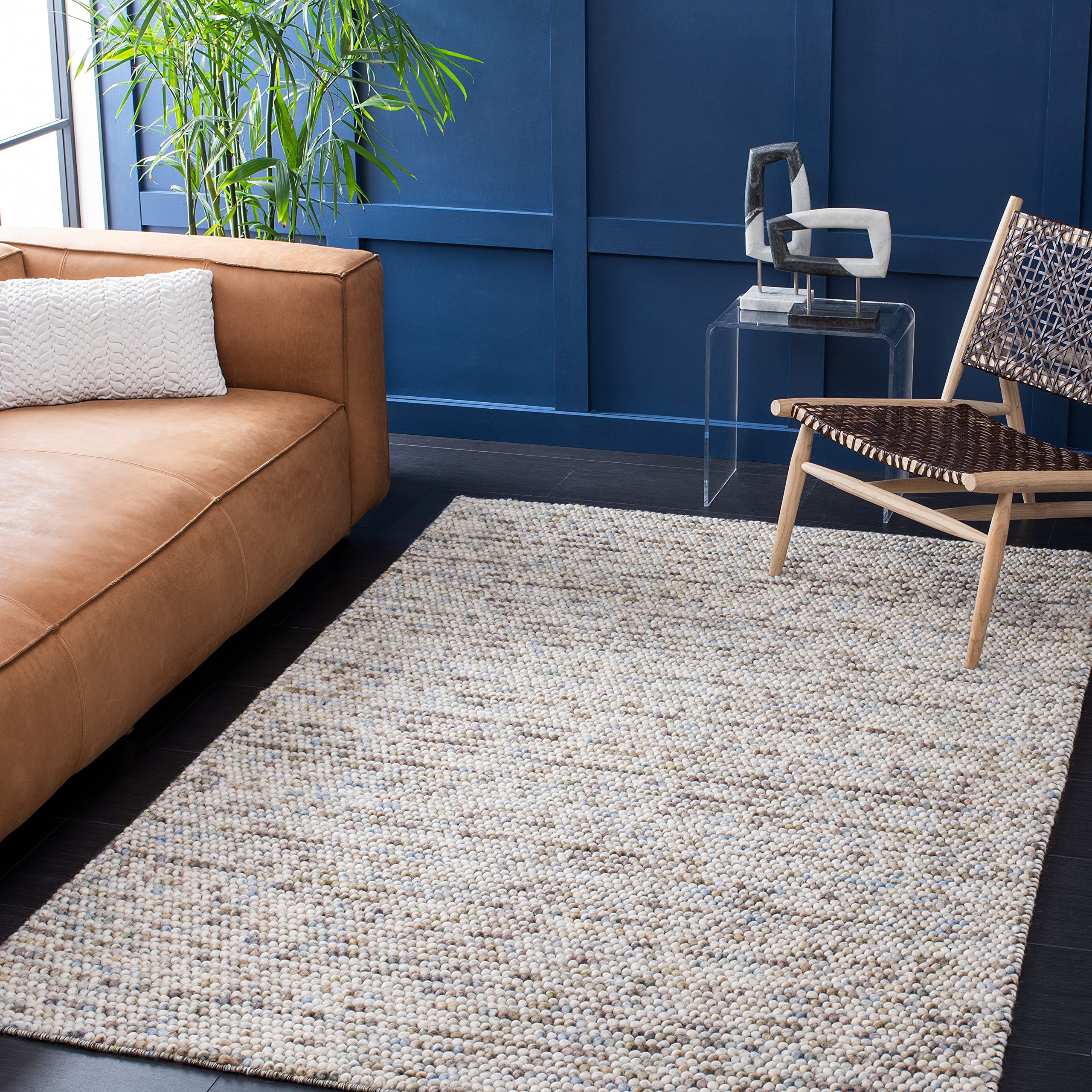 SAFAVIEH Area Rug 8x10 - Natura Collection - Large - Ivory, Handmade Wool Blend, Textured Design, Ideal for Living Room, Bedroom, Dining Space (NAT620A)