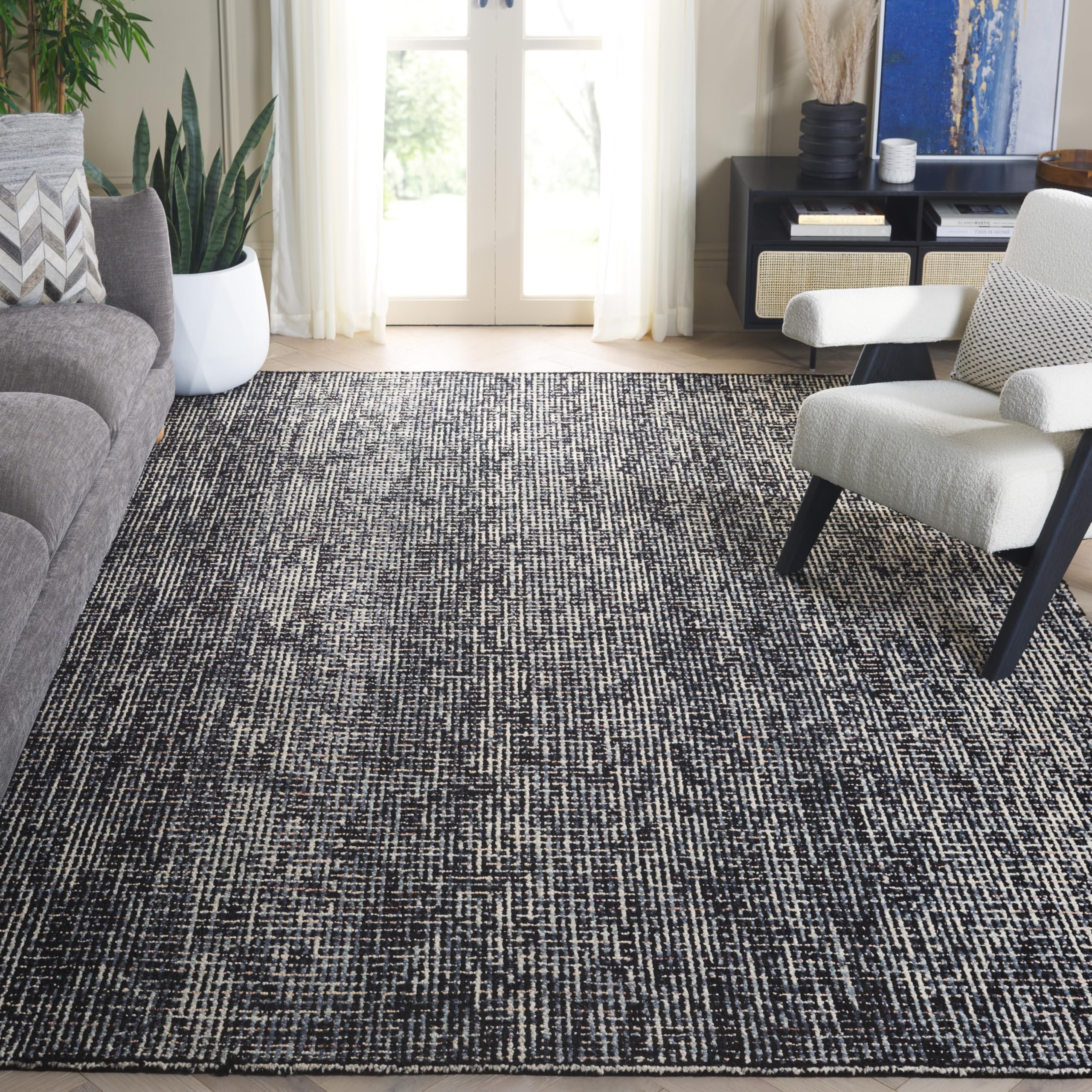 SAFAVIEH Area Rug 8x10 - Abstract Collection - Large - Ivory & Grey, Handmade Wool, Ideal for Living Room, Bedroom, Office, Dining Space (ABT468G)