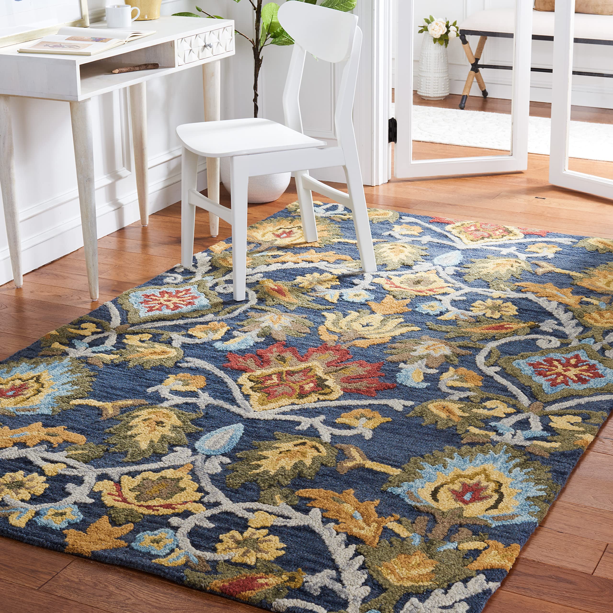 SAFAVIEH Area Rug 8x10 - Blossom Collection - Large - Green & Multi, Handmade Wool, Ideal for Living Room, Bedroom, Office, Dining Space (BLM402B)
