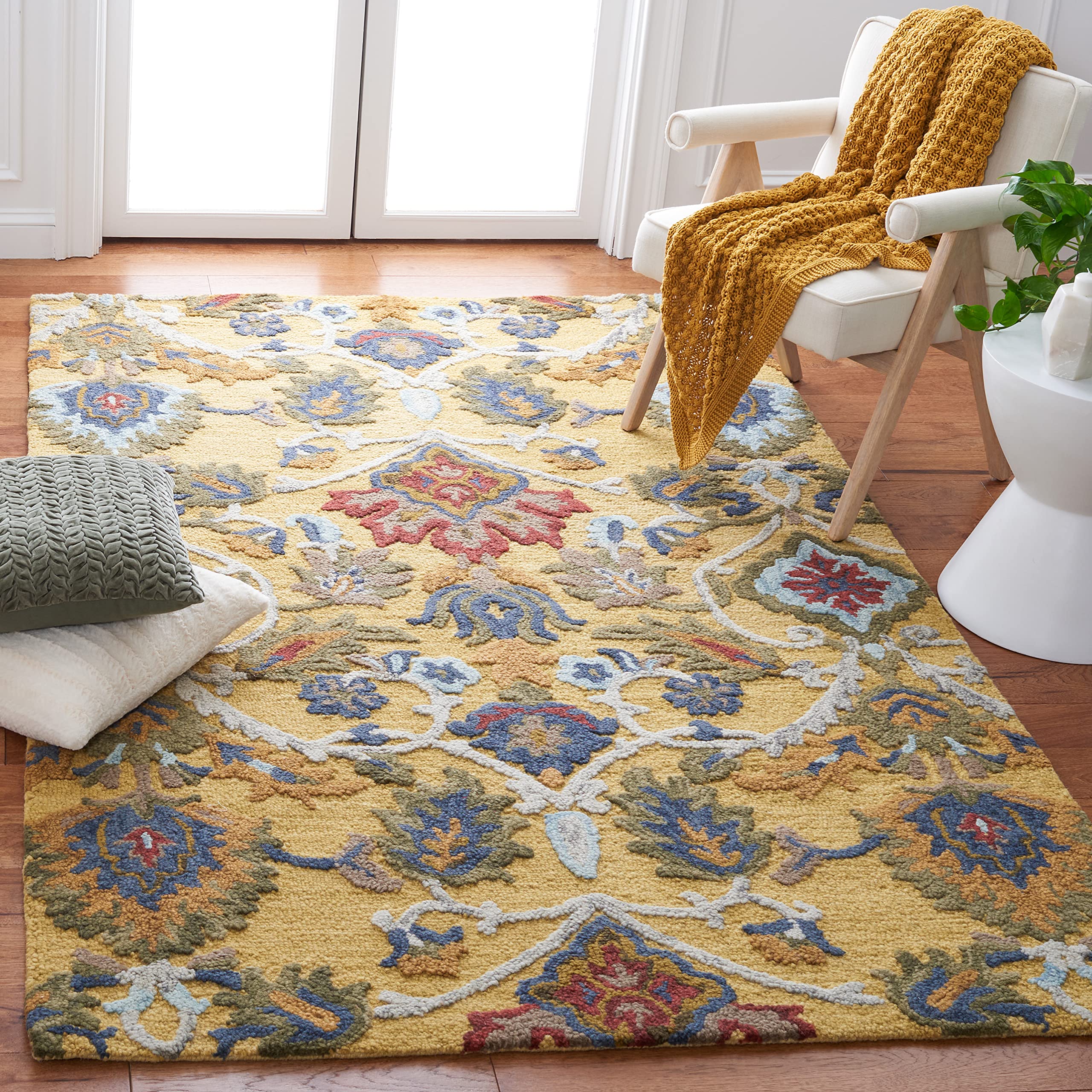 SAFAVIEH Area Rug 8x10 - Blossom Collection - Large - Green & Multi, Handmade Wool, Ideal for Living Room, Bedroom, Office, Dining Space (BLM402B)